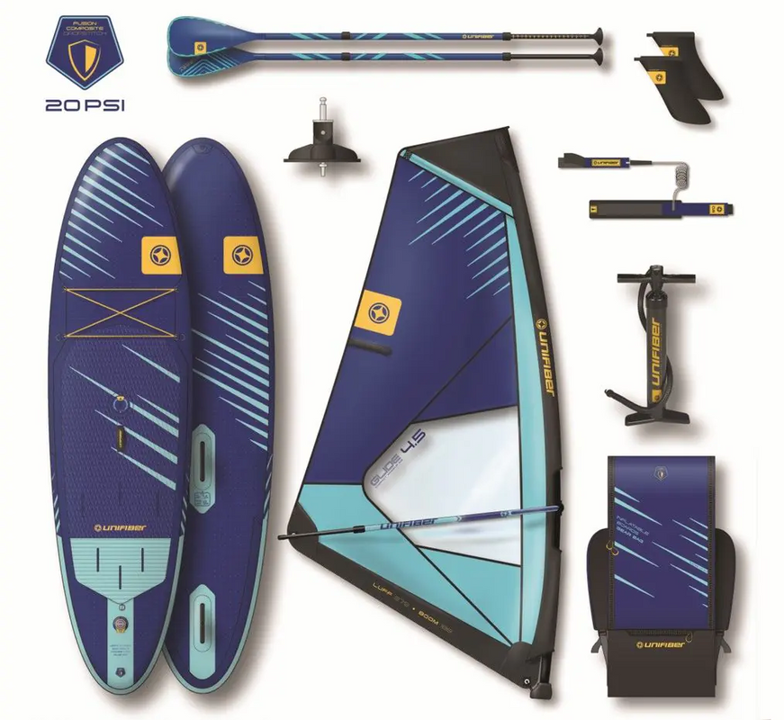 Доска SUP надувная компл. +парус Unifiber 23 Oxygen iWindSup FCD 10'7" & Compact 4.5 Rig Paddle Leash