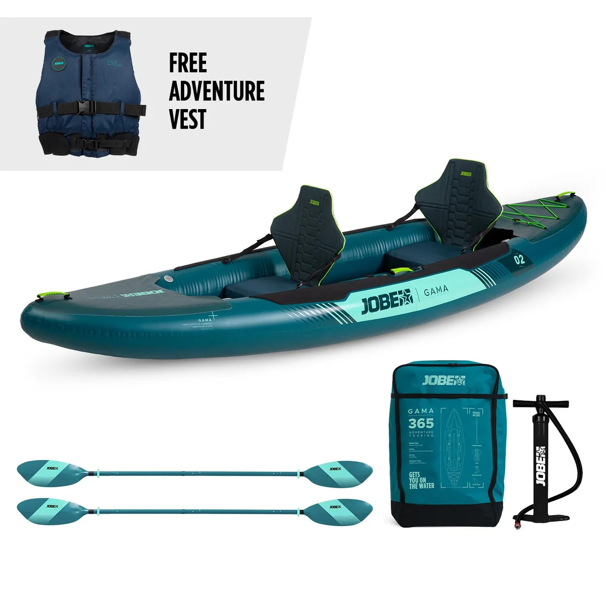 Каяк надувной компл. Jobe 25 Gama Inflatable Kayak Package Atlantic Green