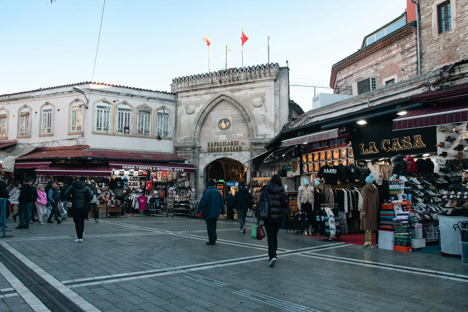 Bustling entrance of the Grand Bazaar in Istanbul, Turkey, showcasing vibrant market life.