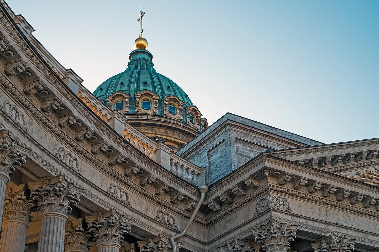 kazan cathedral, spb, st petersburg, nature, russia, sculpture, sight, city, architecture, tourism, cathedral, building, church, temple, cross, history, sky, vera, the façade of the