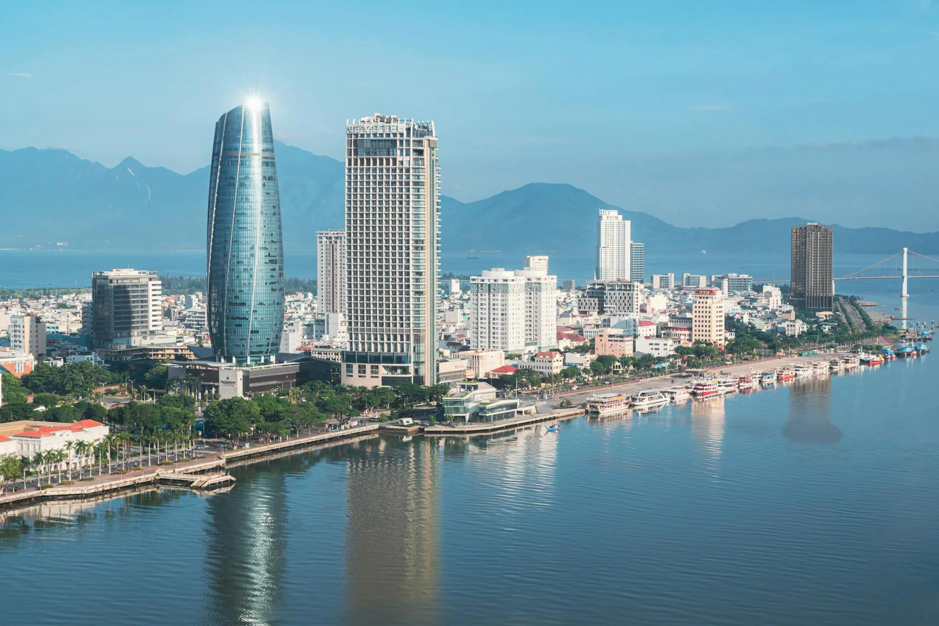 Discover the modern skyline of Da Nang with its shimmering skyscrapers.