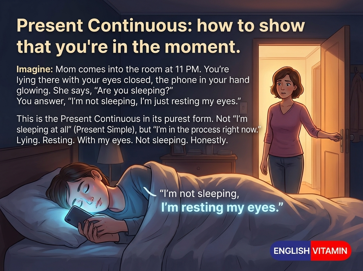 Present Continuous: как спалить, что ты в моменте. «I'm not sleeping, I'm "resting my eyes"»