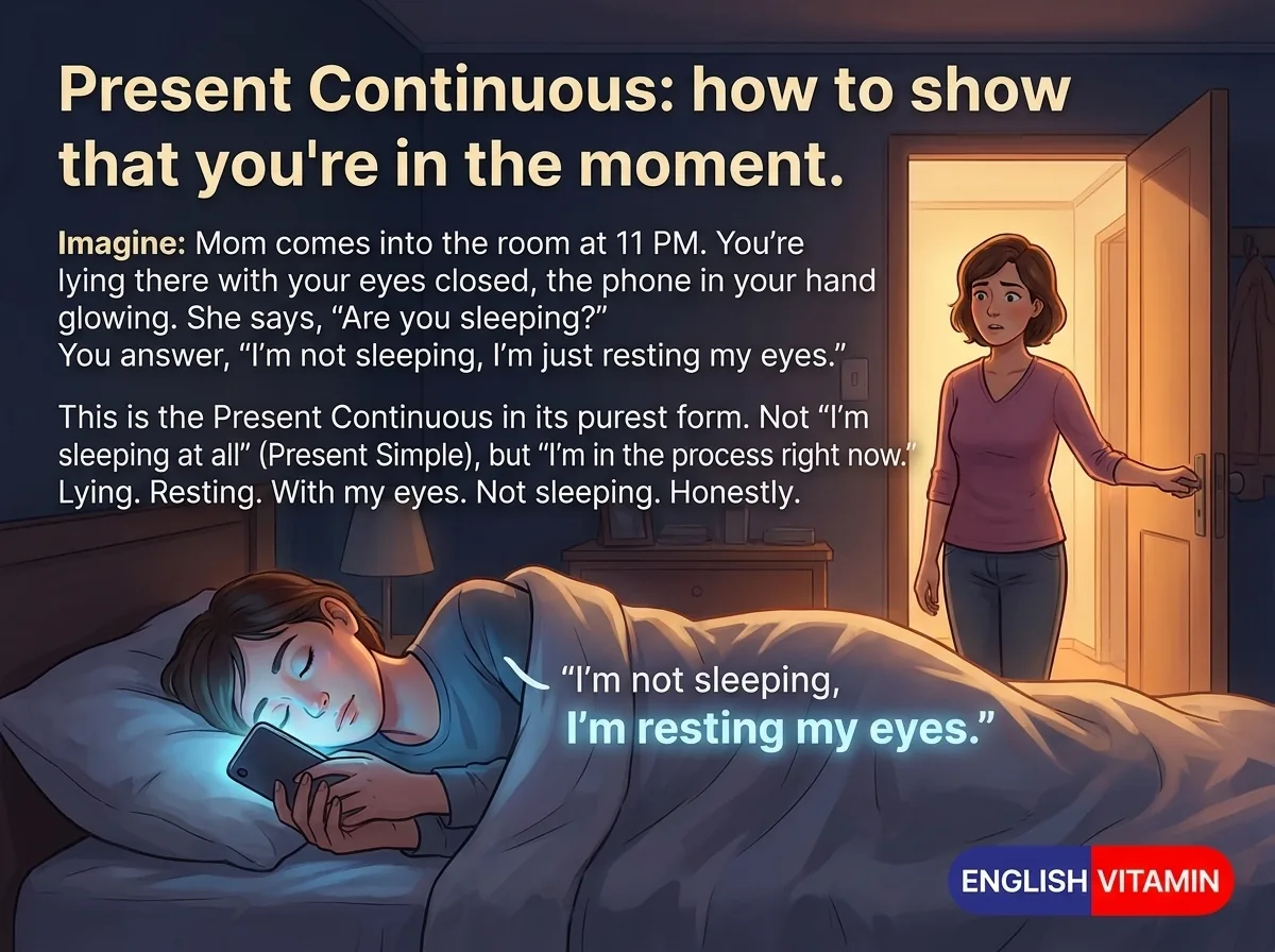 Present Continuous: как спалить, что ты в моменте. «I'm not sleeping, I'm "resting my eyes"»