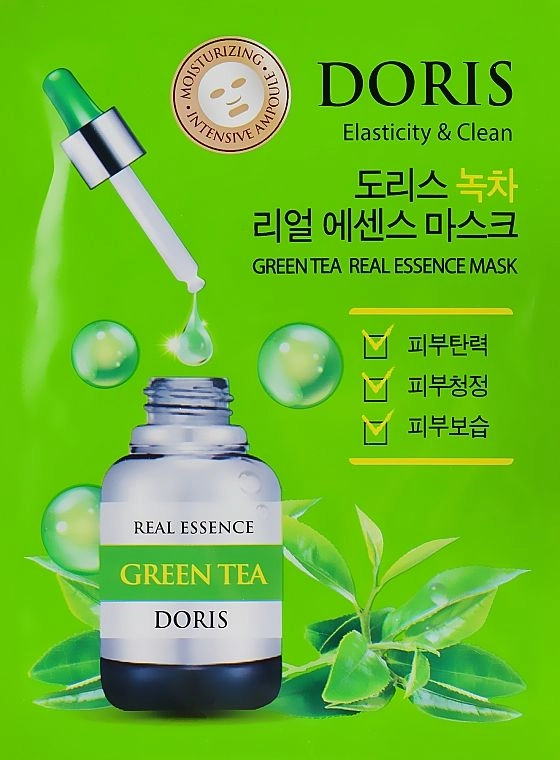 [DORIS] НАБОР Тканевая маска для лица ЗЕЛЕНЫЙ ЧАЙ GREEN TEA Real Essence Mask, 10 шт*25 мл