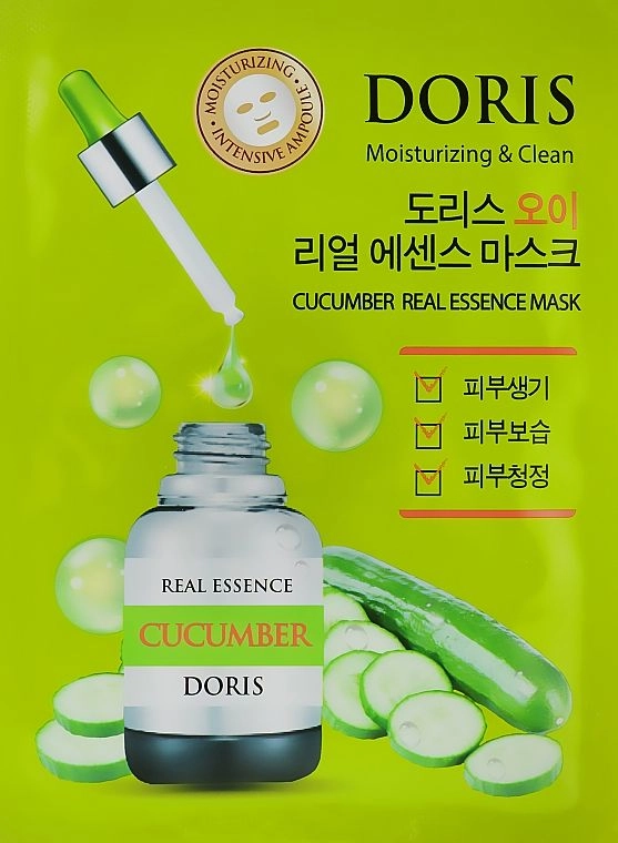 [DORIS] НАБОР Тканевая маска для лица ОГУРЕЦ CUCUMBER Real Essence Mask, 10 шт*25 мл