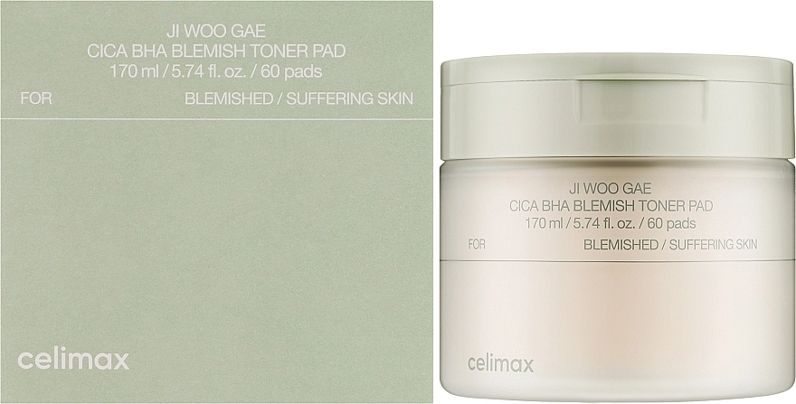 Пэды-пилинг для лица Ji Woo Gae Cica BHA Blemish Toner Pad 60 шт, 170 мл