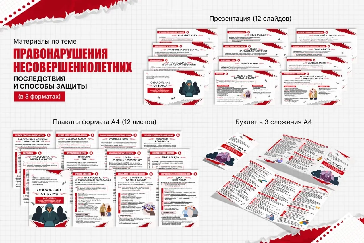 Материалы по теме «Правонарушения несовершеннолетних». Буклет, плакаты А4, презентация