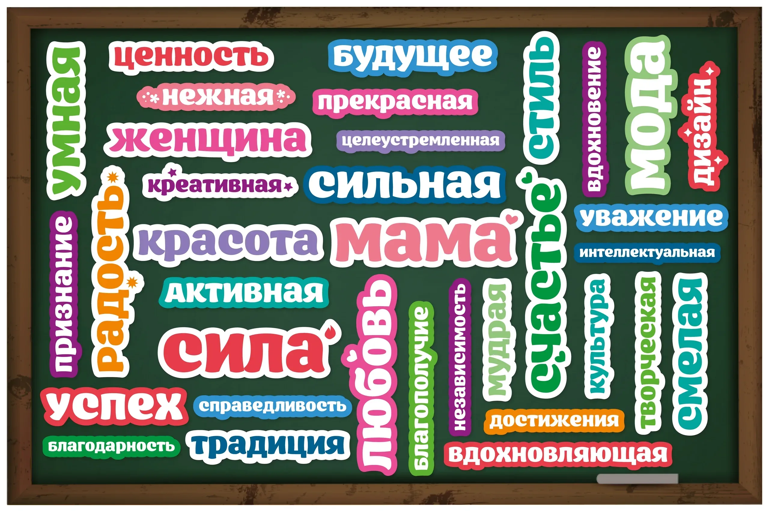 Облако слов для оформления доски к 8 марта