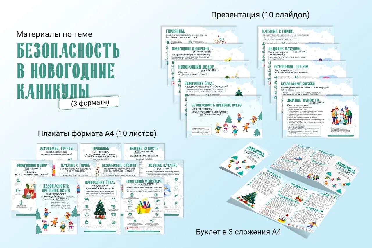 Материалы по теме «Безопасность в новогодние каникулы». Плакаты, буклет, презентация.