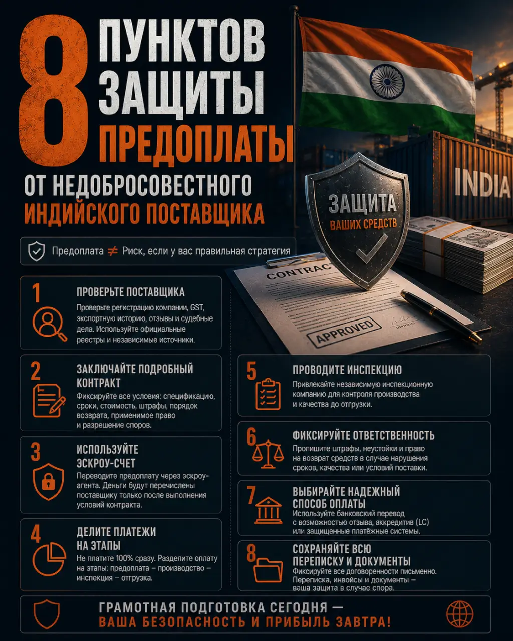 8 пунктов защиты предоплаты от недобросовестного индийского поставщика — фото 1 из 1