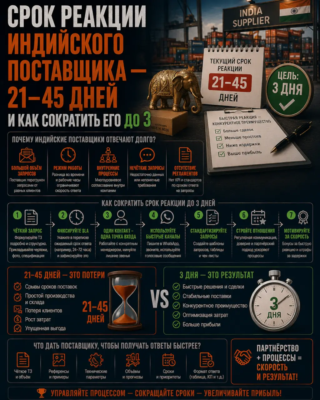 Срок реакции индийского поставщика — 21–45 дней и как сократить его до 3 — фото 1 из 1