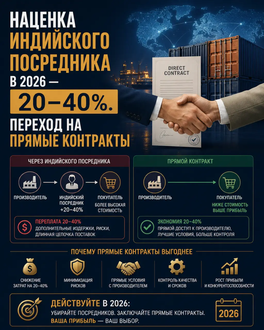 Наценка индийского посредника в 2026 — 20–40%. Переход на прямые контракты — фото 1 из 1