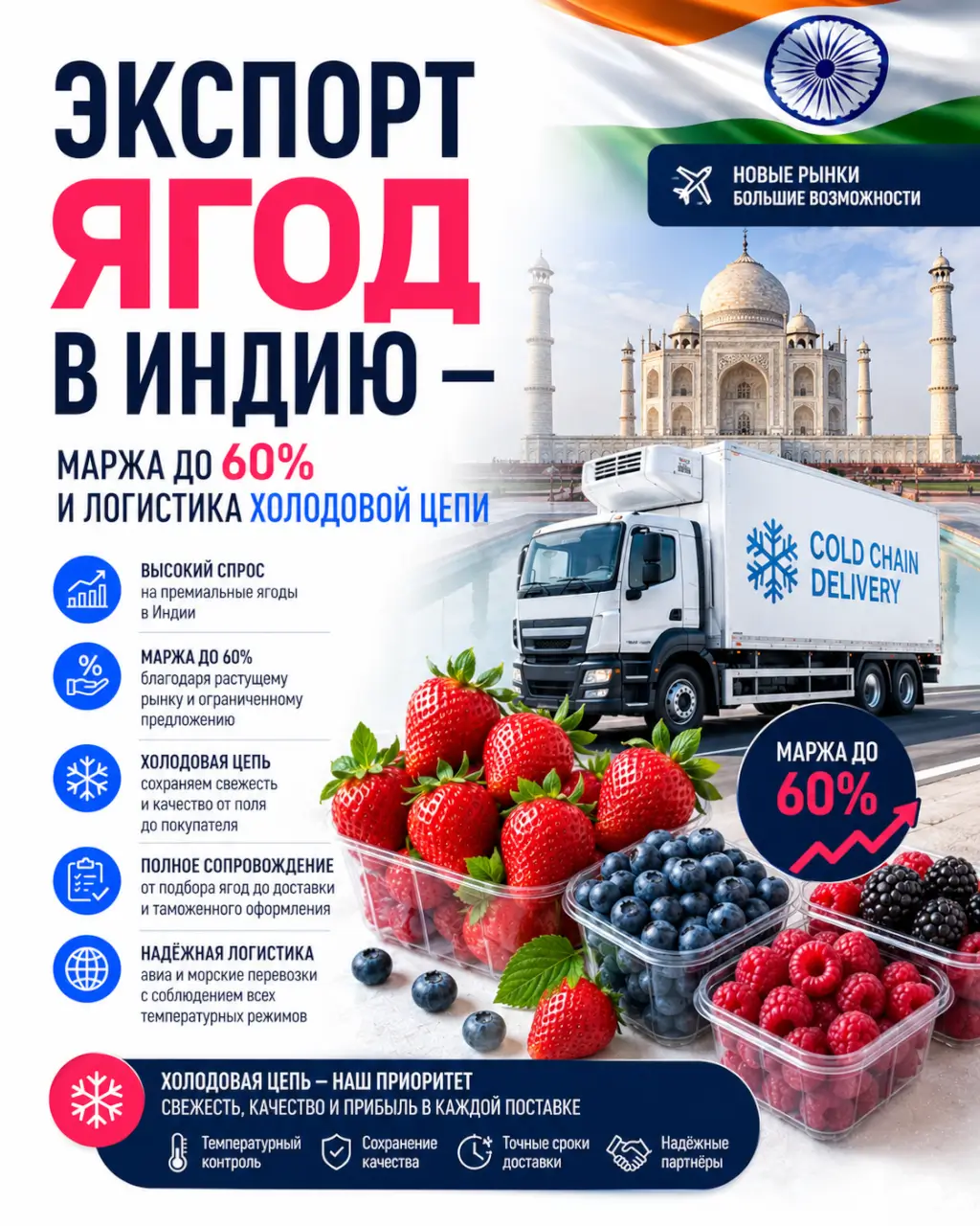 Экспорт ягод в Индию — маржа до 60% и логистика холодовой цепи