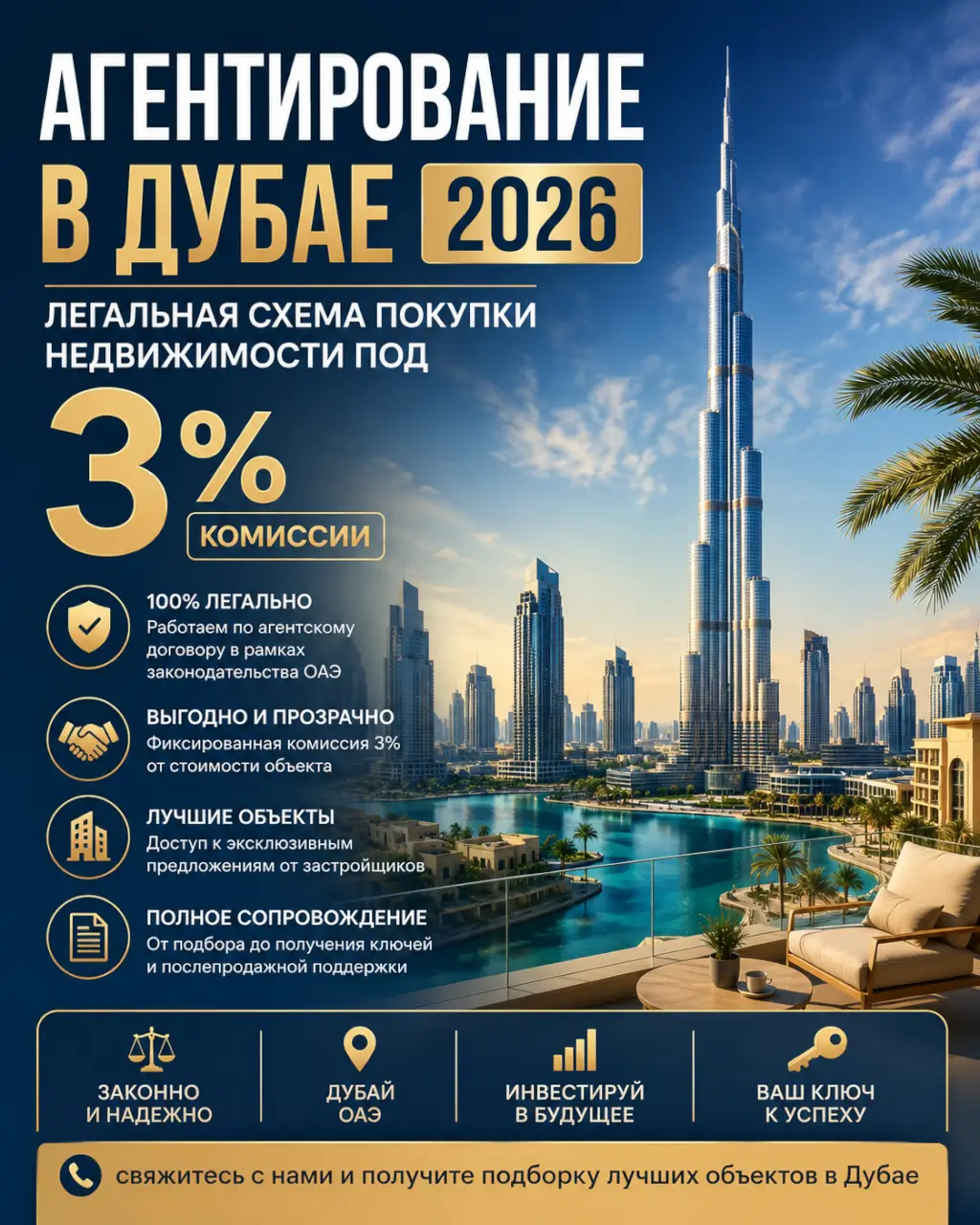 Агентирование в Дубае 2026 — легальная схема покупки недвижимости под 3% комиссии — фото 1 из 1