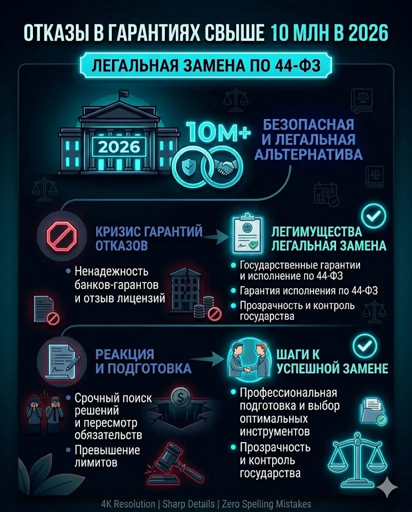 Отказы в гарантиях свыше 10 млн в 2026 — легальная замена по 44-ФЗ — фото 1 из 1
