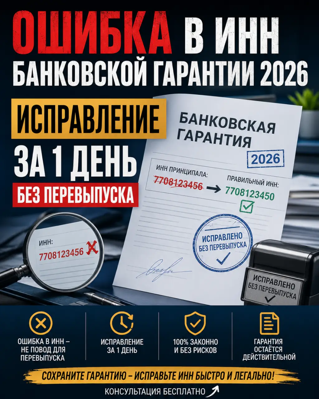 Ошибка в ИНН банковской гарантии 2026 — исправление за 1 день без перевыпуска — фото 1 из 1