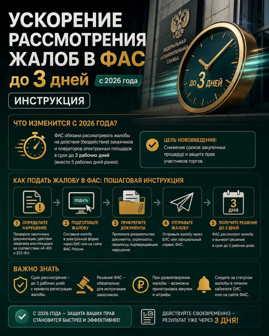 Ускорение рассмотрения жалоб в ФАС до 3 дней с 2026 года — инструкция — фото 1 из 1
