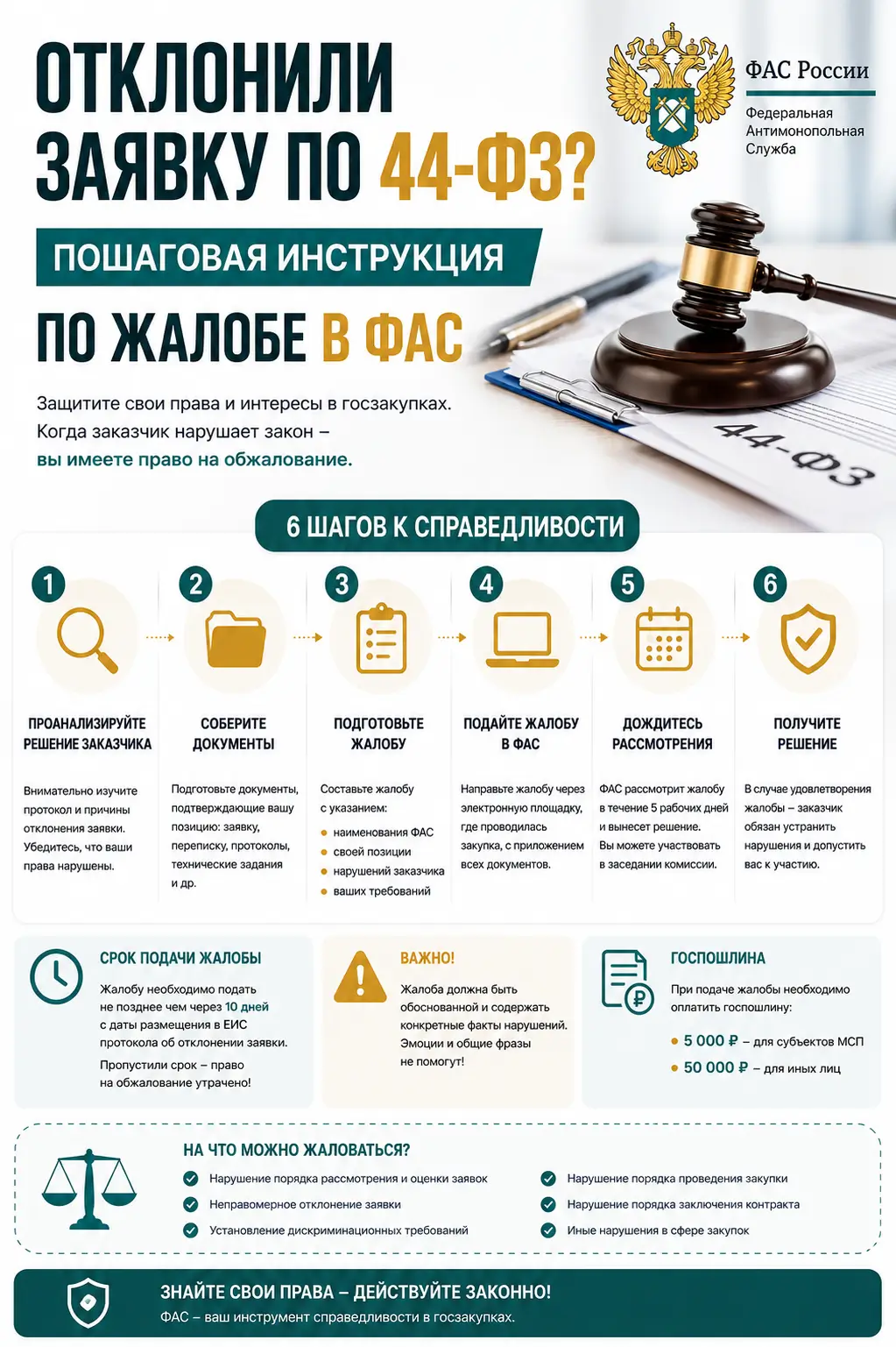 Отклонили заявку по 44-ФЗ? Пошаговая инструкция по жалобе в ФАС