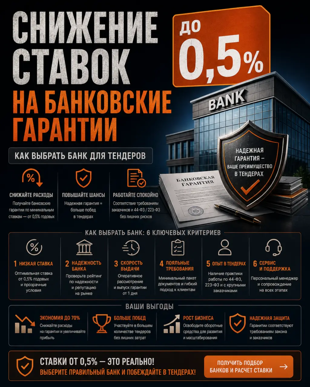 Снижение ставок на банковские гарантии до 0,5% — как выбрать банк для тендеров — фото 1 из 1