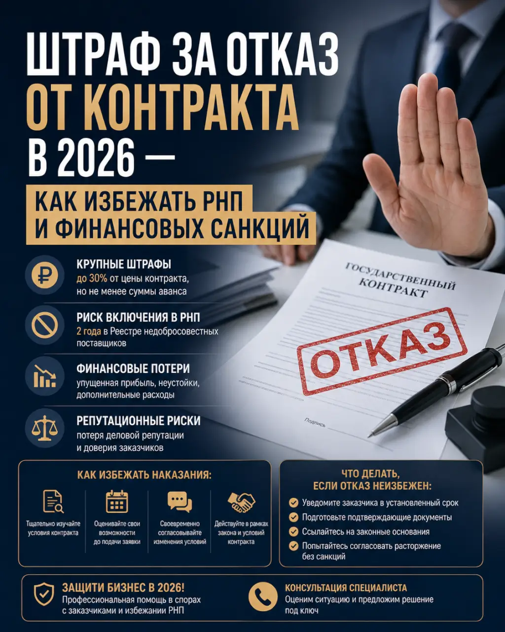 Штраф за отказ от контракта в 2026 — как избежать РНП и финансовых санкций — фото 1 из 1