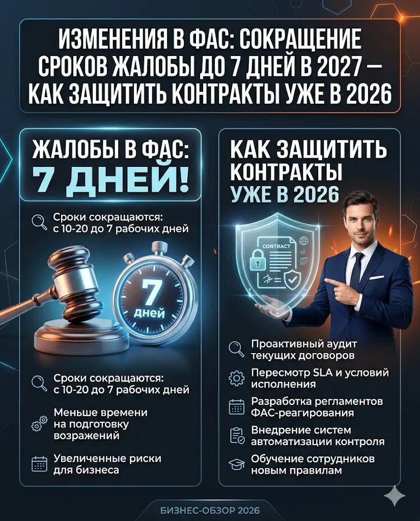 Сокращение сроков жалобы в ФАС до 7 дней в 2027 — Как защитить контракты уже в 2026 — фото 1 из 1