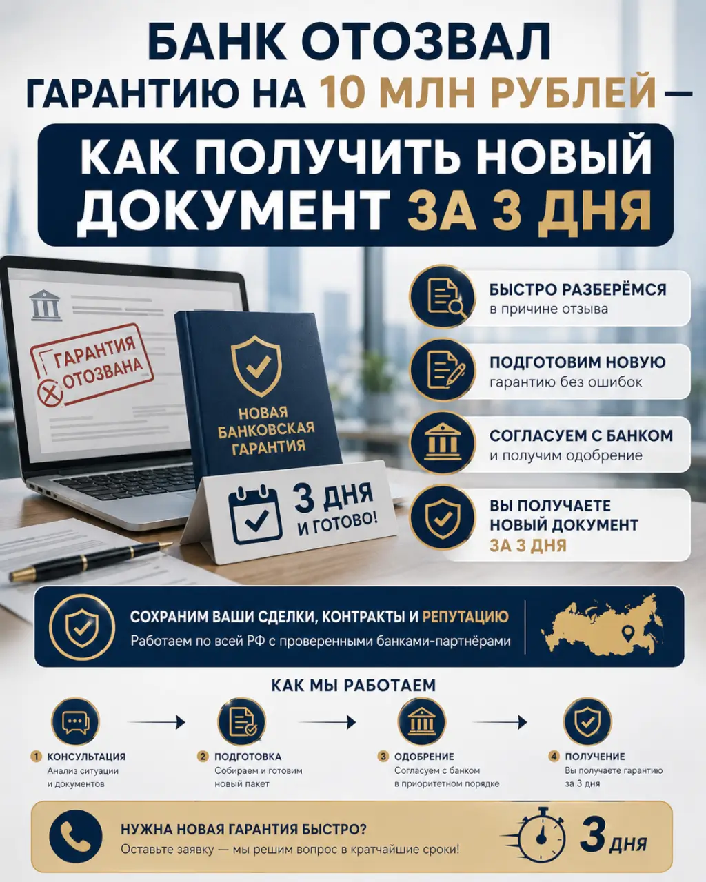 Банк отозвал гарантию на 10 млн рублей — как получить новый документ за 3 дня — фото 1 из 1