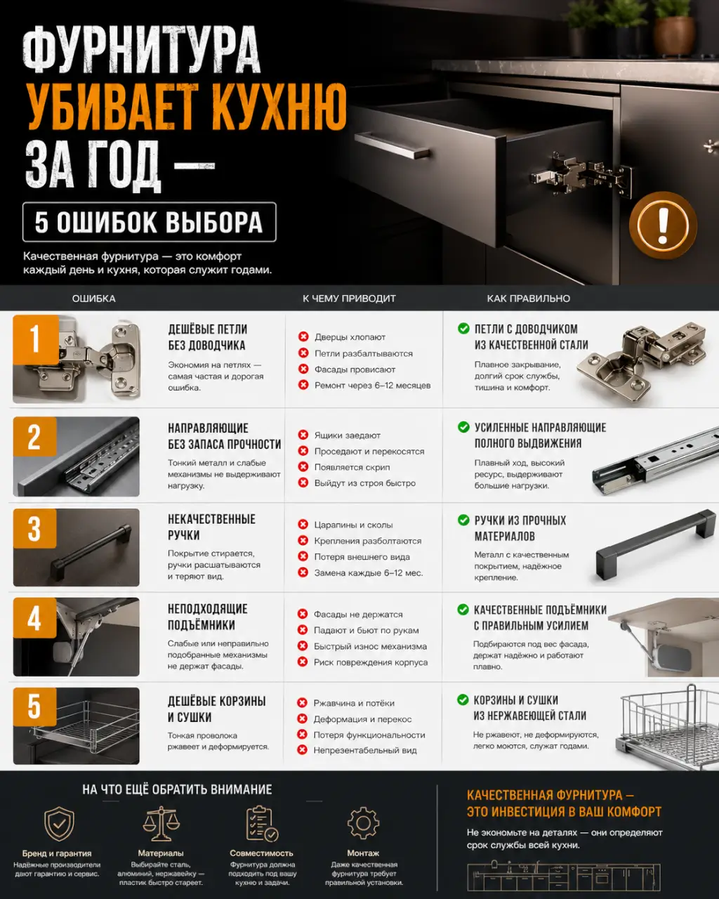 Фурнитура убивает кухню за год — 5 ошибок выбора в Салавате