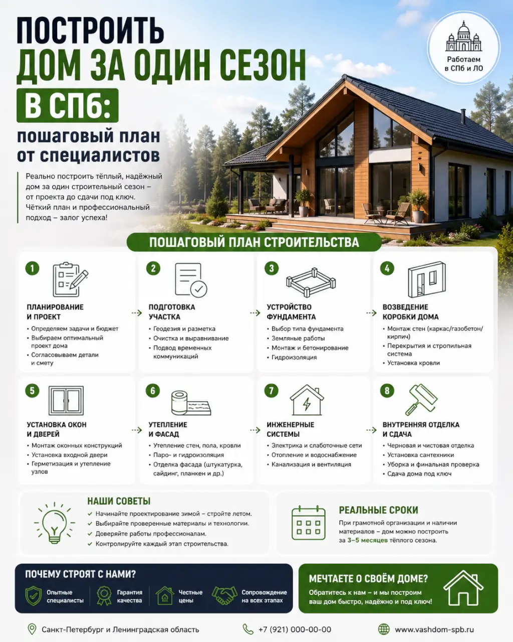 Построить дом за один сезон в СПб: пошаговый план от специалистов