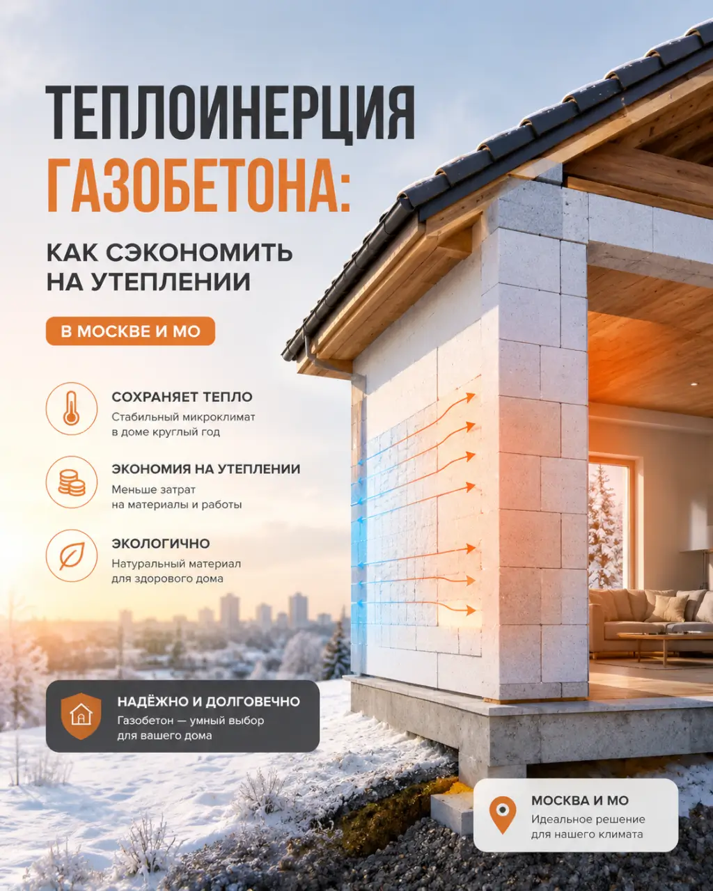 Теплоинерция газобетона: как сэкономить на утеплении в Москве и МО