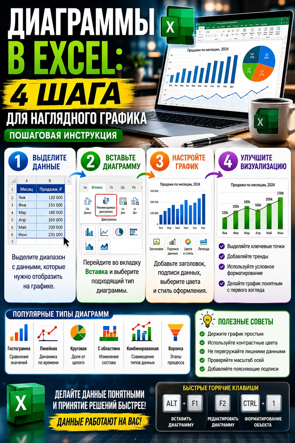 Диаграммы в Excel: 4 шага для наглядного графика — пошаговая инструкция — фото 1 из 1