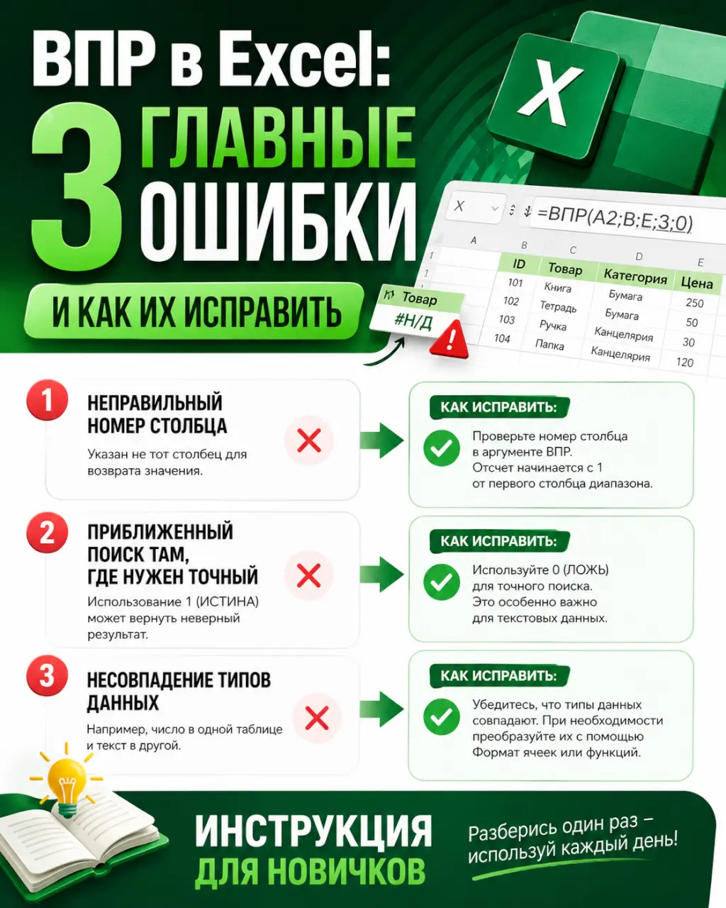 ВПР в Excel: 3 главные ошибки и как их исправить — инструкция для новичков — фото 1 из 1