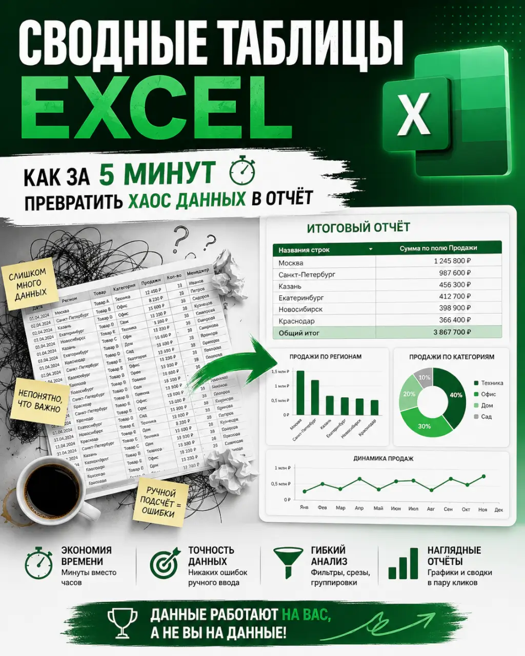 Сводные таблицы Excel: как за 5 минут превратить хаос данных в отчёт — фото 1 из 1