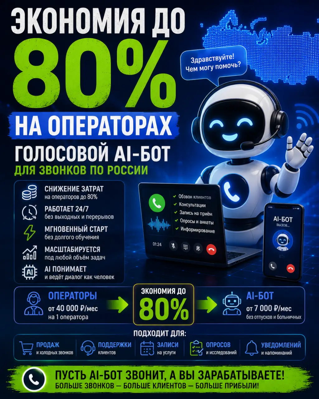 Экономия до 80% на операторах — голосовой AI-бот для звонков по России — фото 1 из 1