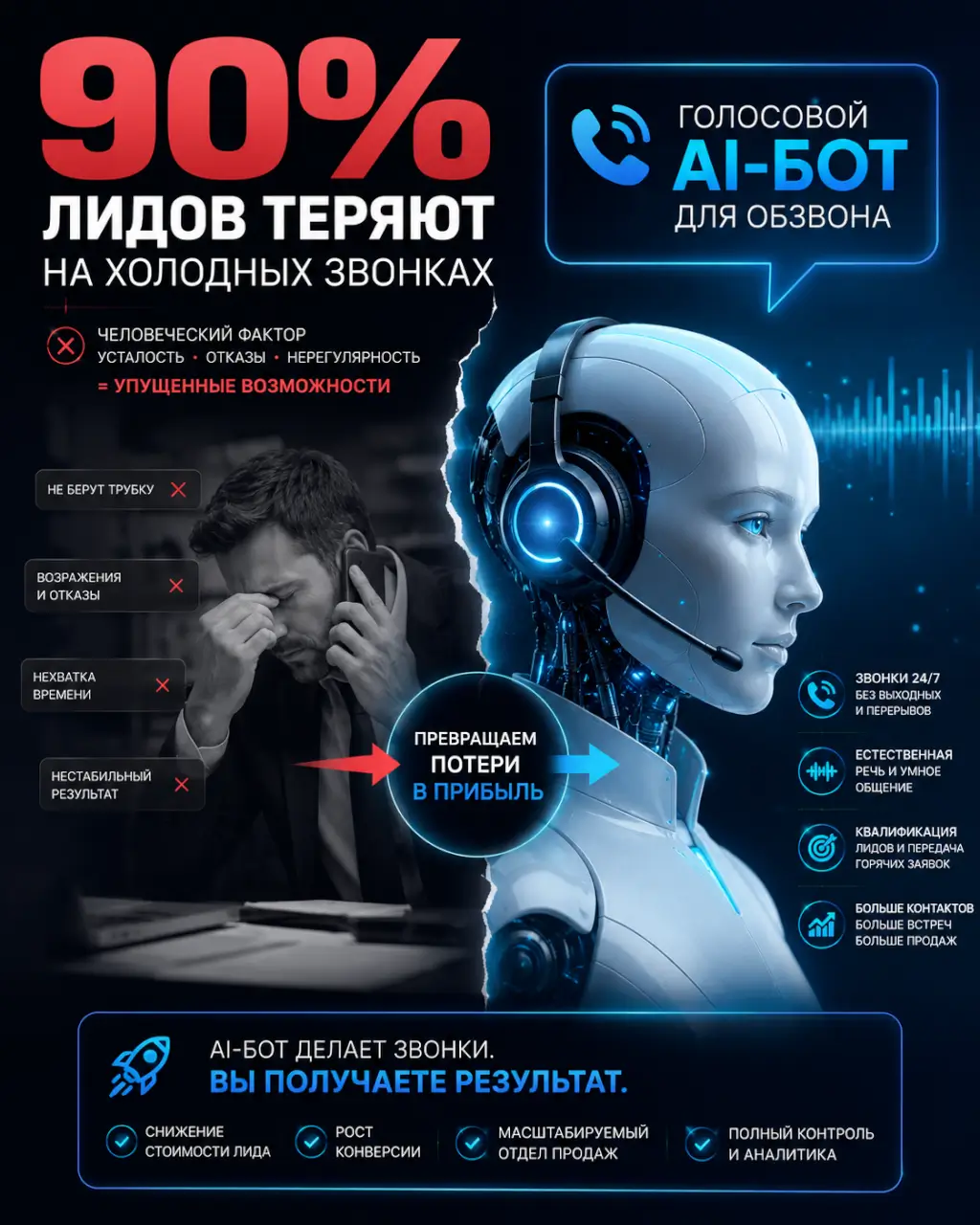 90% лидов теряют на холодных звонках — голосовой AI-бот для обзвона — фото 1 из 1