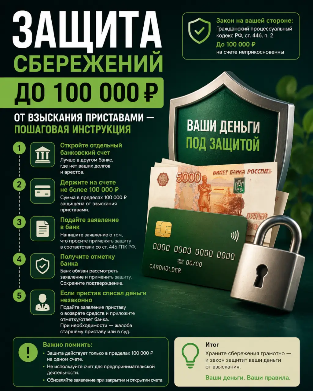 Защита сбережений до 100 000 ₽ от взыскания приставами — пошаговая инструкция — фото 1 из 1