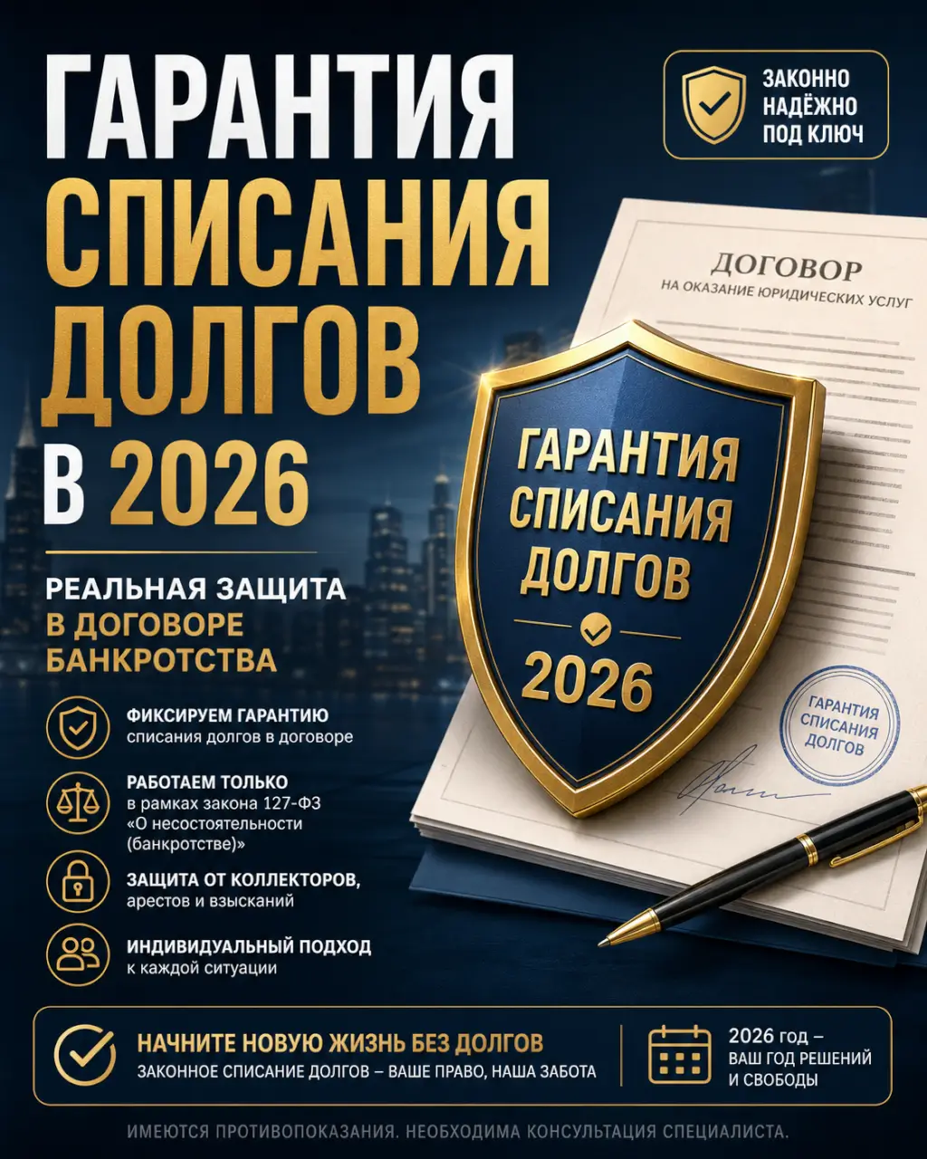 Гарантия списания долгов в 2026 — реальная защита в договоре банкротства