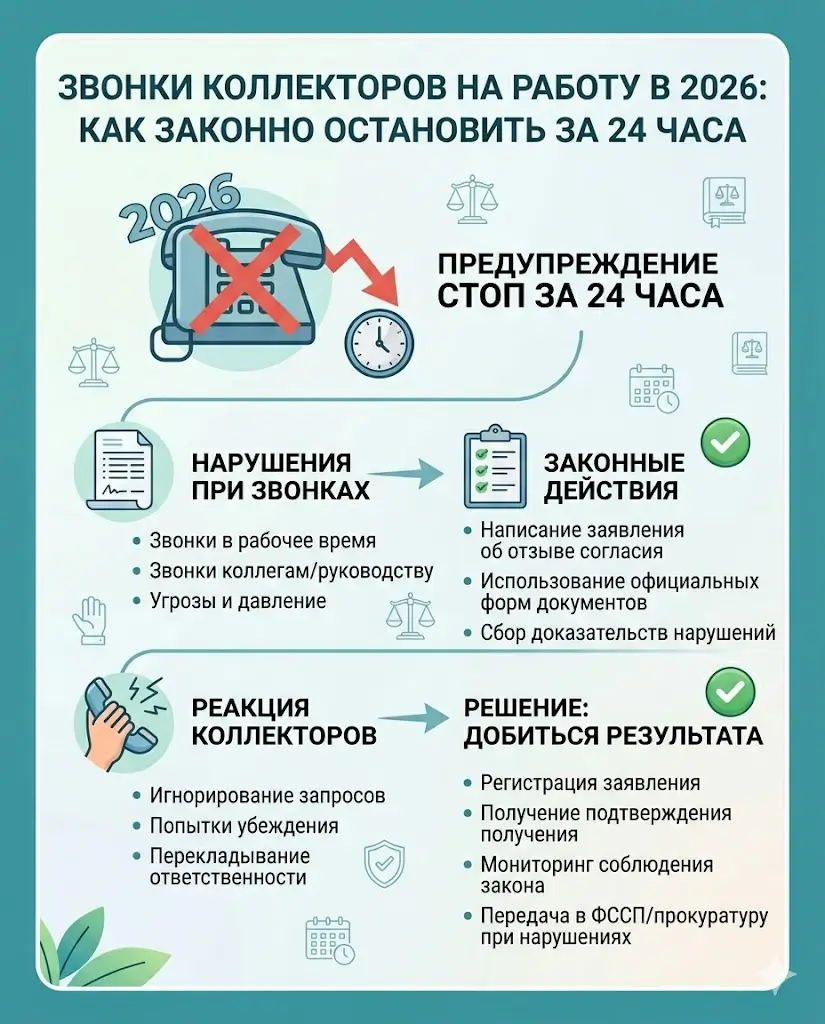Звонки коллекторов на работу в 2026 — как законно остановить за 24 часа