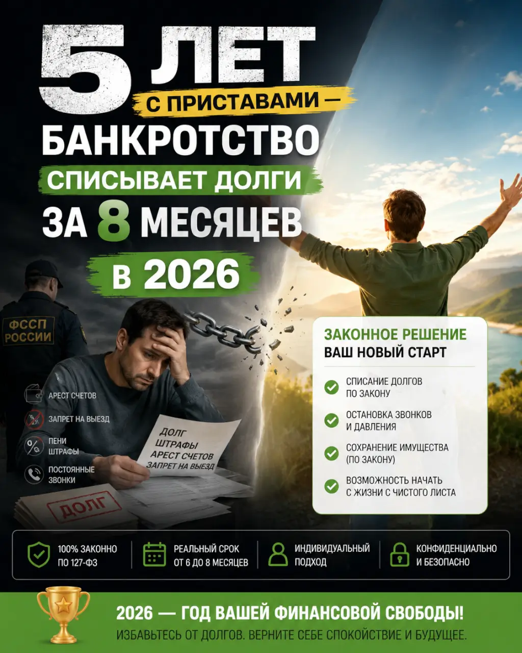 5 лет с приставами — банкротство списывает долги за 8 месяцев в 2026 — фото 1 из 1