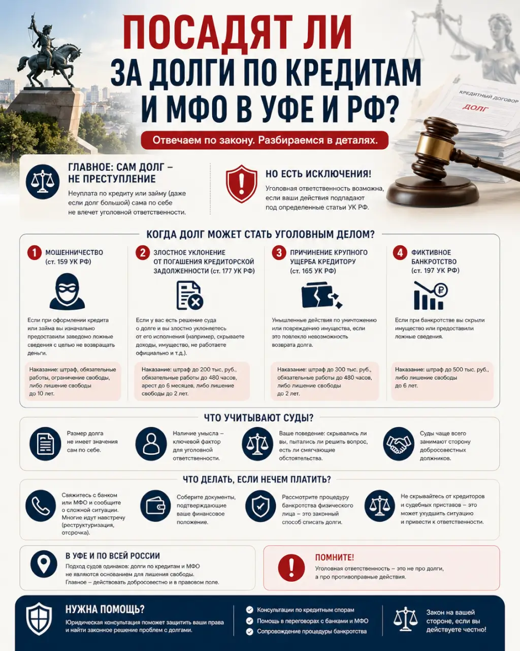 Посадят ли за долги по кредитам и МФО в Уфе и РФ?