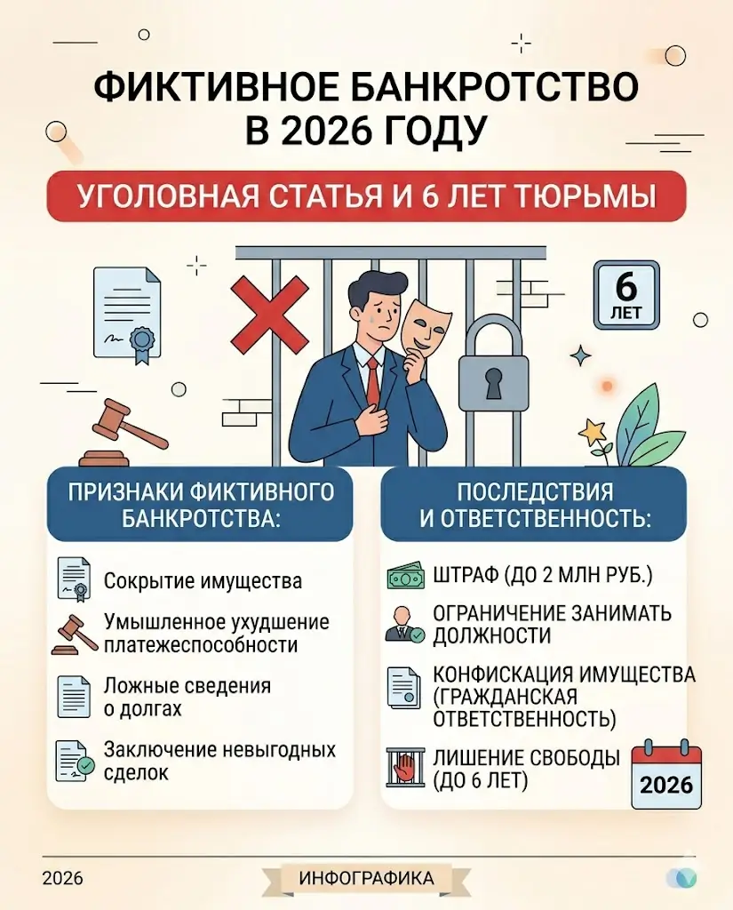 Фиктивное банкротство в 2026 — уголовная статья и 6 лет тюрьмы