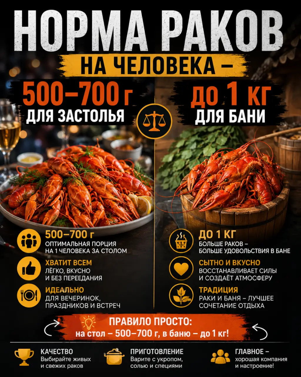 Норма раков на человека — 500–700 г для застолья и до 1 кг для бани — фото 1 из 1