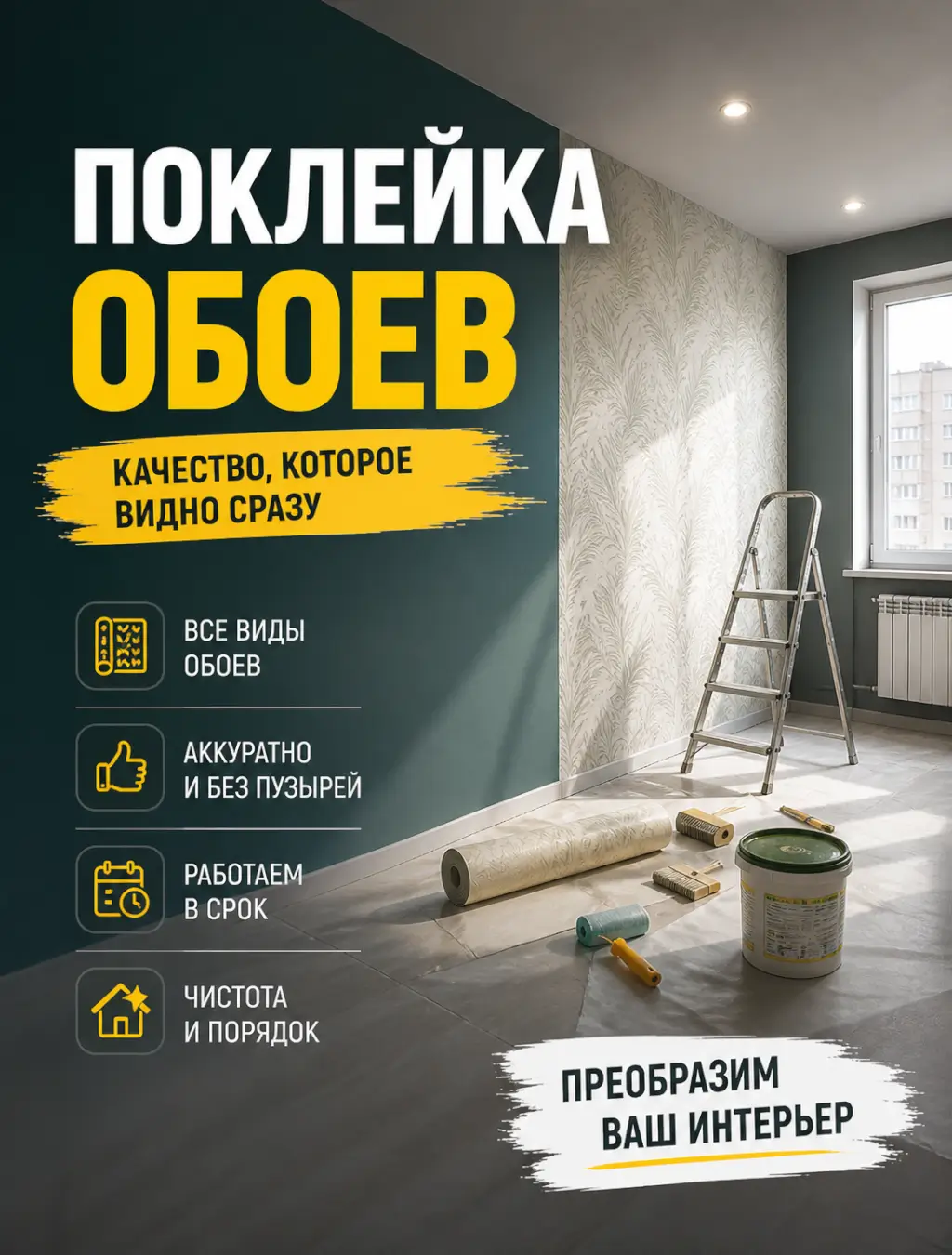 Поклейка обоев в Салавате: идеально ровные стыки и чистые стены