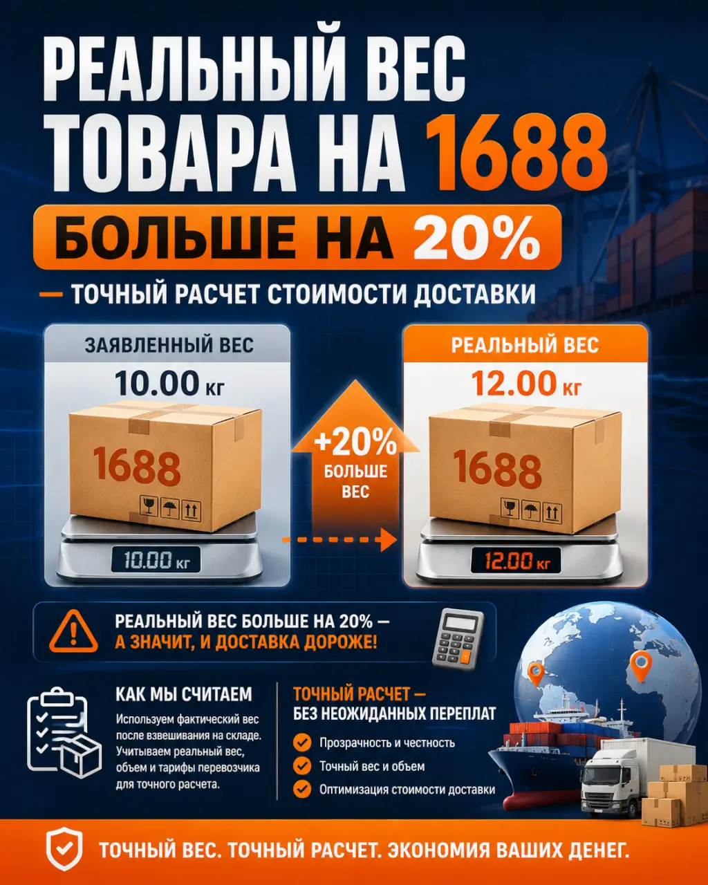 Реальный вес товара на 1688 больше на 20% — точный расчет стоимости доставки — фото 1 из 1