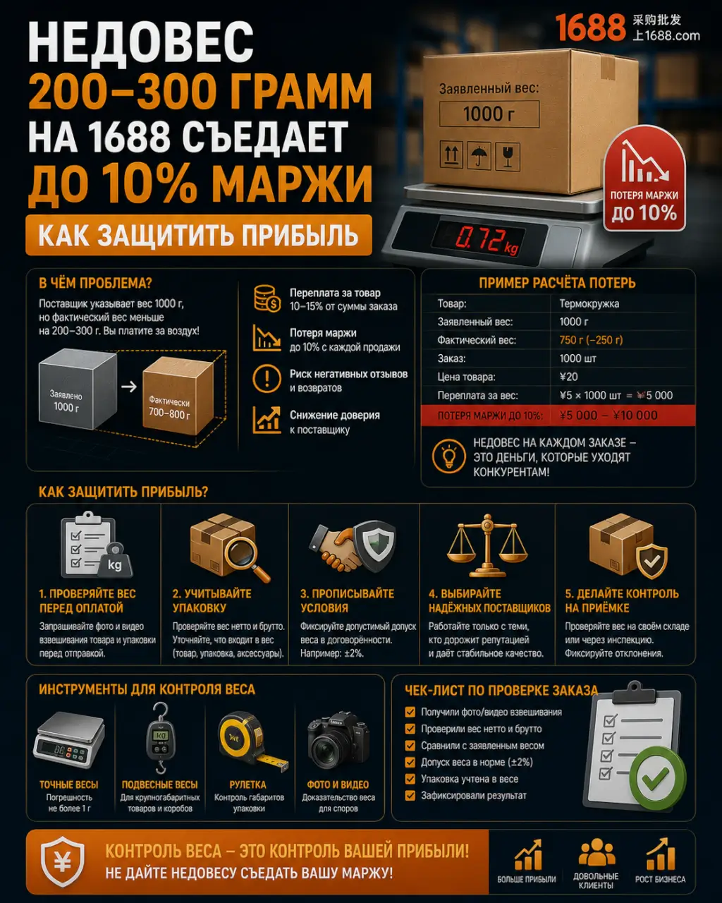 Недовес 200–300 грамм на 1688 съедает до 10% маржи — как защитить прибыль — фото 1 из 1