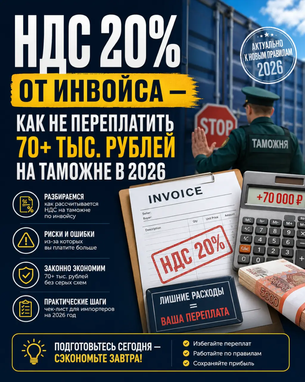 НДС 20% от инвойса — как не переплатить 70+ тыс. рублей на таможне в 2026 — фото 1 из 1