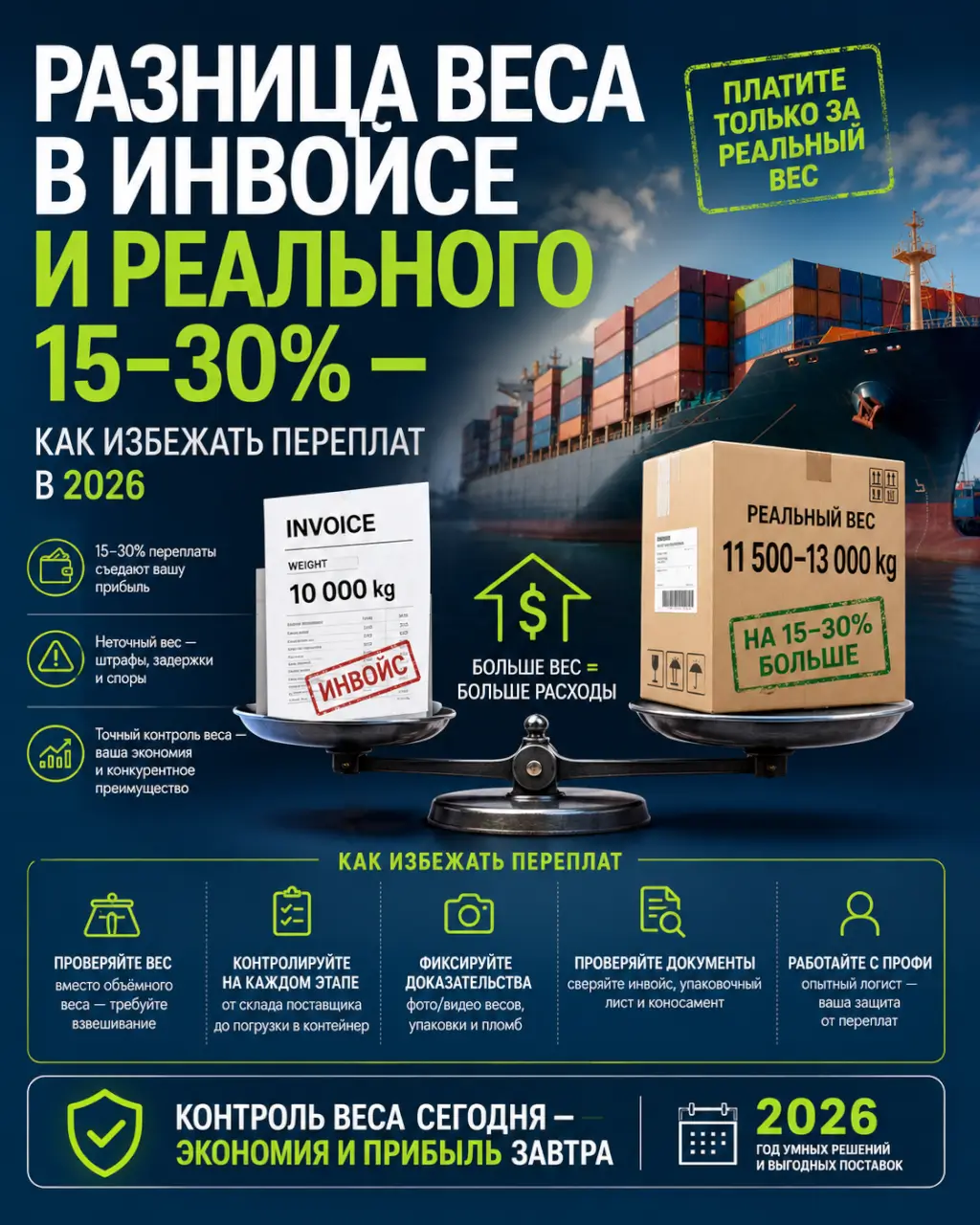 Разница веса в инвойсе и реального 15–30% — как избежать переплат в 2026 — фото 1 из 1