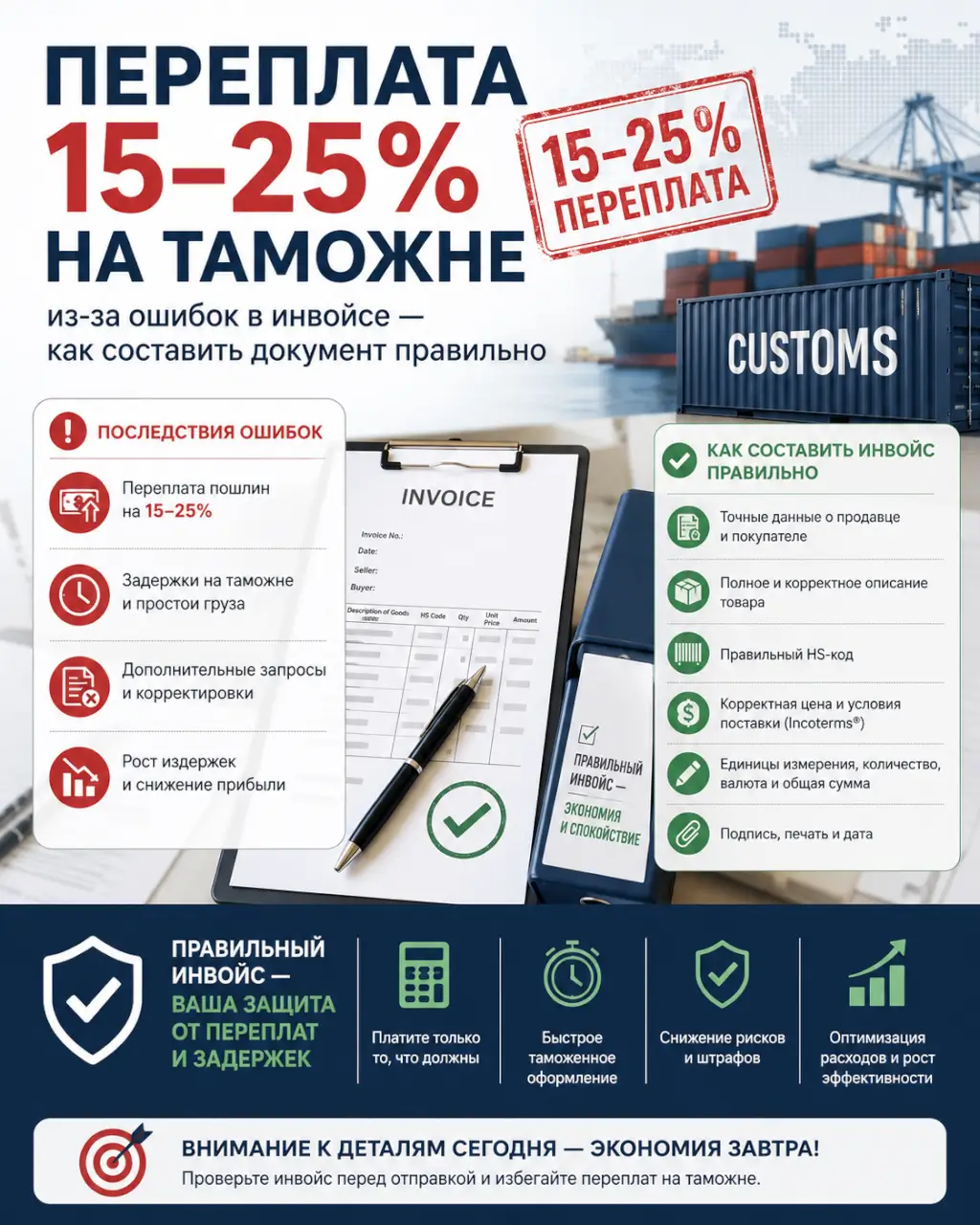 Переплата 15–25% на таможне из-за ошибок в инвойсе — как составить документ правильно — фото 1 из 1