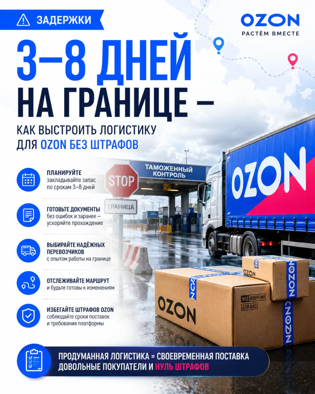 Задержки 3–8 дней на границе — как выстроить логистику для Ozon без штрафов — фото 1 из 1