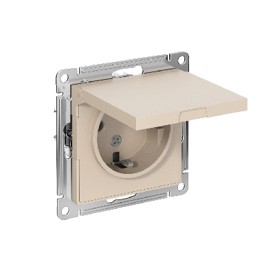 ATLASDESIGN РОЗЕТКА с заземл. со шторк. с крышкой, 16А, IP20, механизм, ПЕСОЧНЫЙ