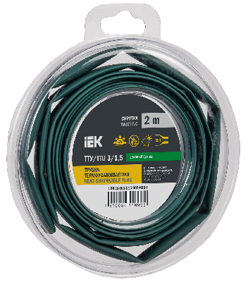 Трубка термоусадочная ТТУ нг-LS 3/1,5 зеленая (2м/упак) IEK
